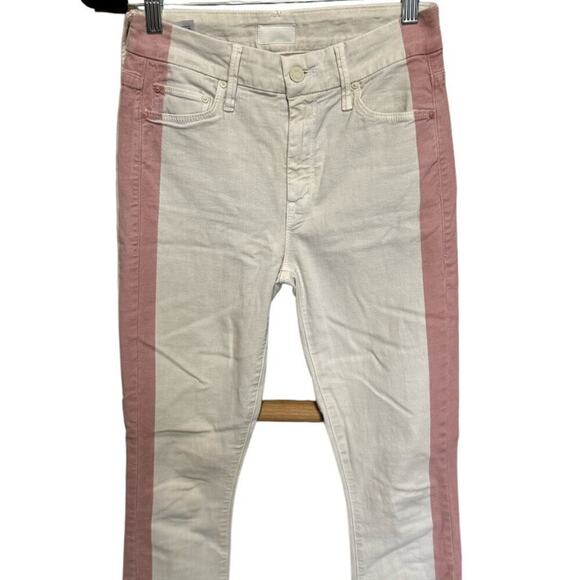 Mother Looker Ankle Fray So Far Gone Jeans Mid Rise White Pink Stripe Size 24 - Picture 14 of 15